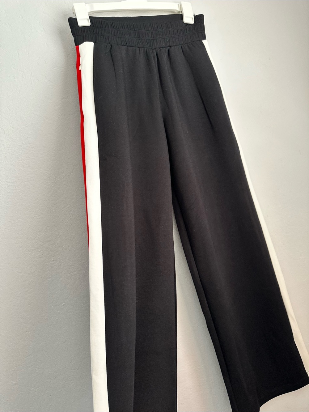 SPANX AirEssentials Black Wide-Leg Pants with Red and White Side Stripes - Picture 5 of 8